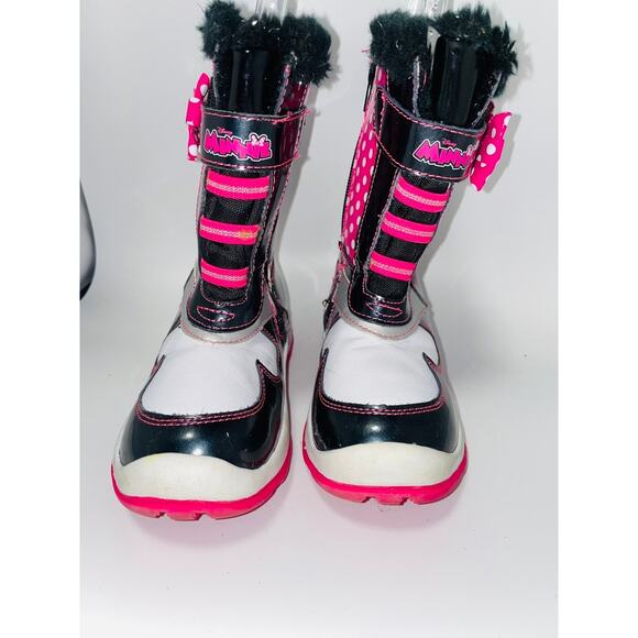 Disney Minnie Mouse Little Girls Bows Pink Black Polkadot Snow Boots Size 12 - Picture 2 of 7